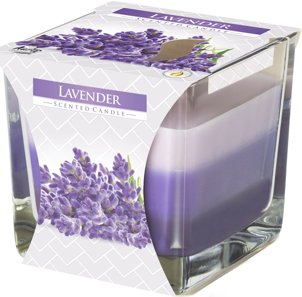 Bispol Tříbarevná vonná svíčka ve skle - Lavender 170 g