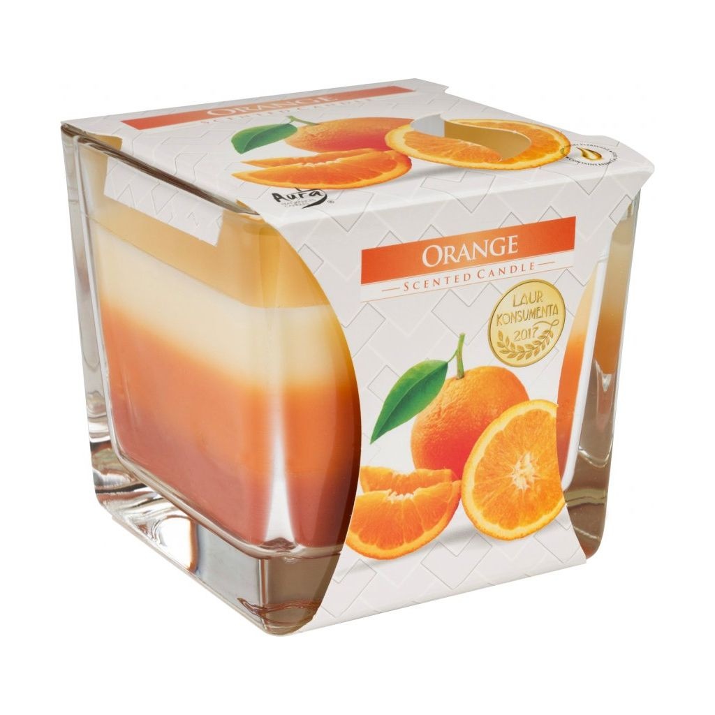 Bispol Tříbarevná vonná svíčka ve skle - Orange 170 g