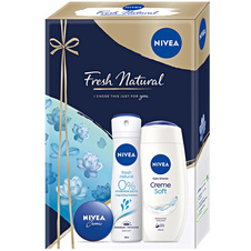 Nivea Fresh Natural Creme Soft sprchový gel 250ml + deodorant sprej 150ml + krém 30ml dárková sada