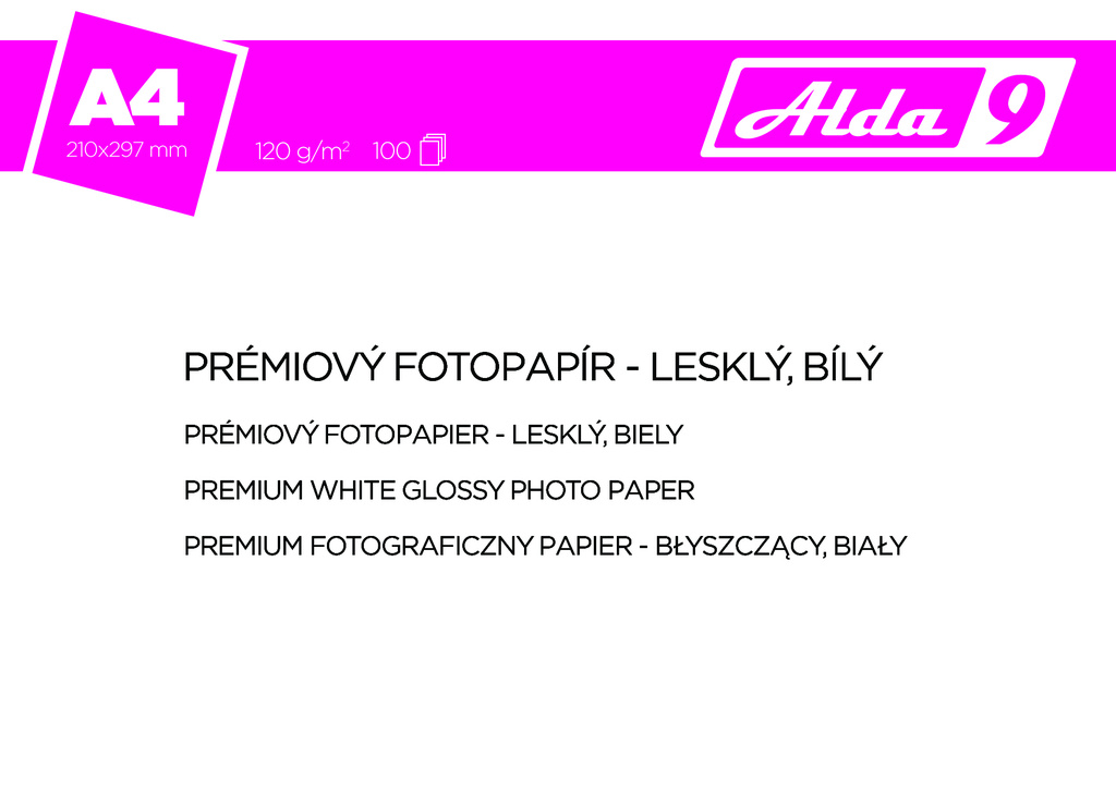 Fotopapír A4 120 g/m2, premium lesklý, bílý, 100 listů