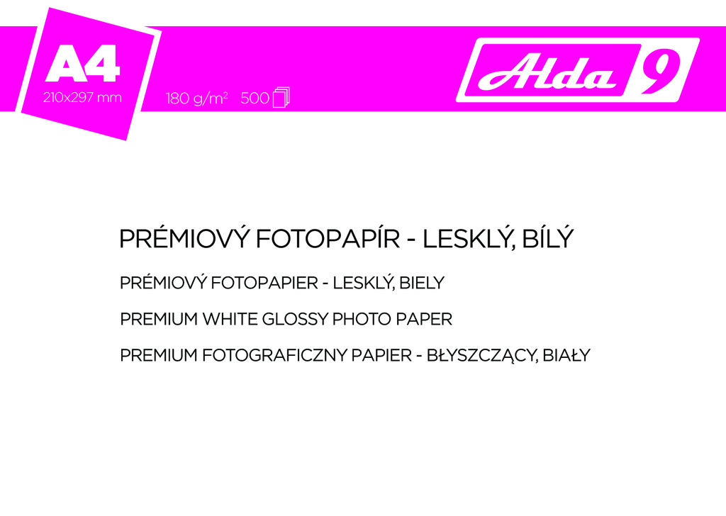 Fotopapír A4 180 g/m2, premium lesklý, bílý, 500 listů
