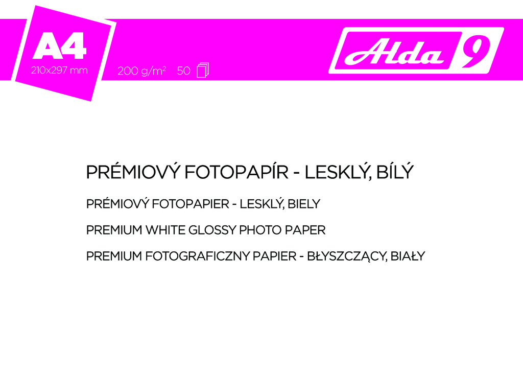 Fotopapír A4 200 g/m2, premium lesklý, bílý, 50 listů