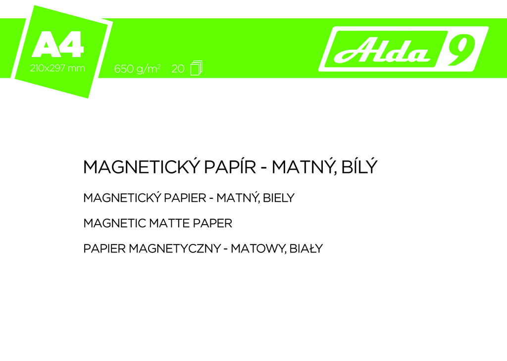 Magnetický papír A4, 650g/m2, premium matný, bílý, 20 listů