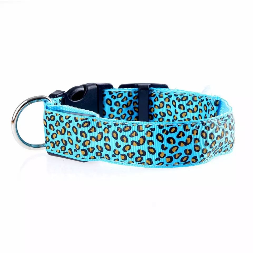 LED Obojek pro psa vzor Leopard /Modrá